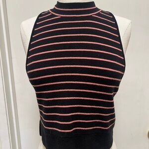 Victoria's Secret Black Sleeveless Mock Neck Top with Pink Stripes
